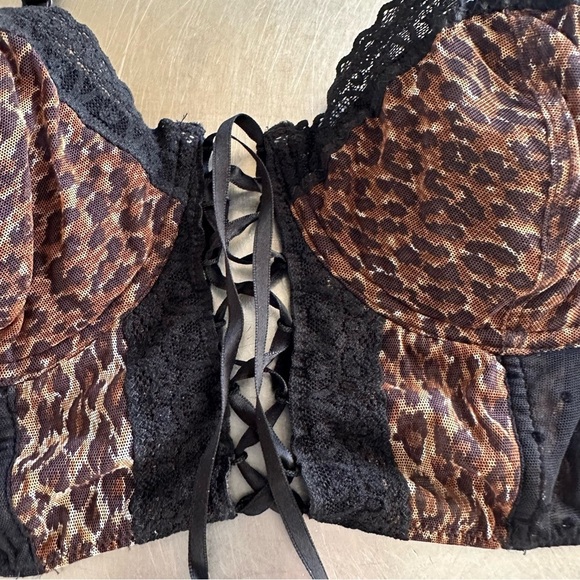 Dolce & Gabbana 90s Black Animal print Mesh Lace-up Bustier Corset 38D Medium L - Picture 11 of 16